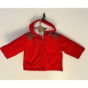 Vintage Be Mine Baby Winter Puffy Quilted Parka Red Plaid Ski Jacket Sz 12M